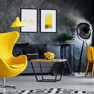 Slike u skandinavskom stilu inspiracija žuta fotelja i žuti detalji
